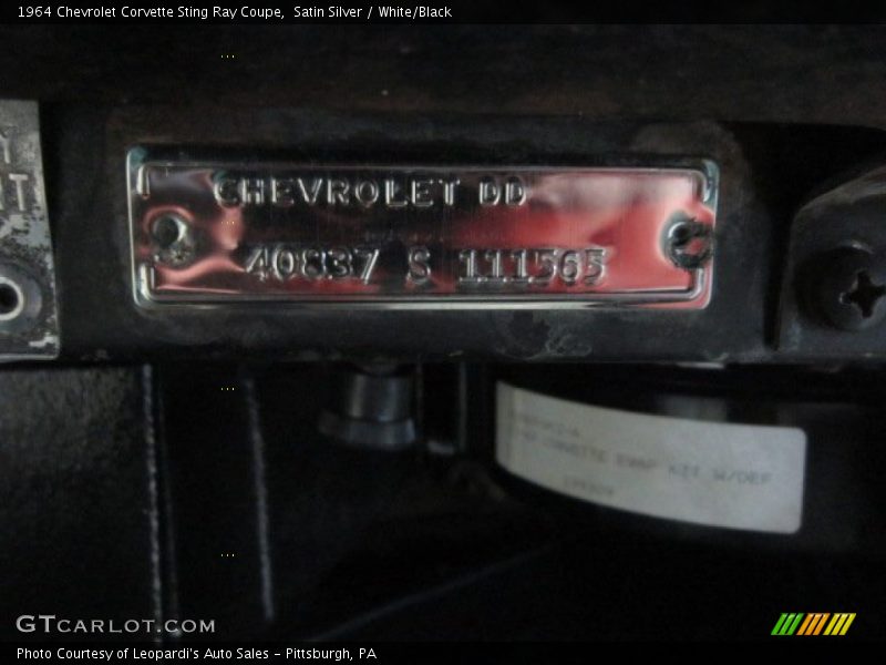 Info Tag of 1964 Corvette Sting Ray Coupe