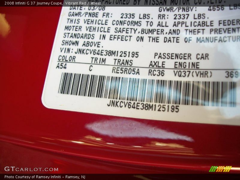 Vibrant Red / Wheat 2008 Infiniti G 37 Journey Coupe