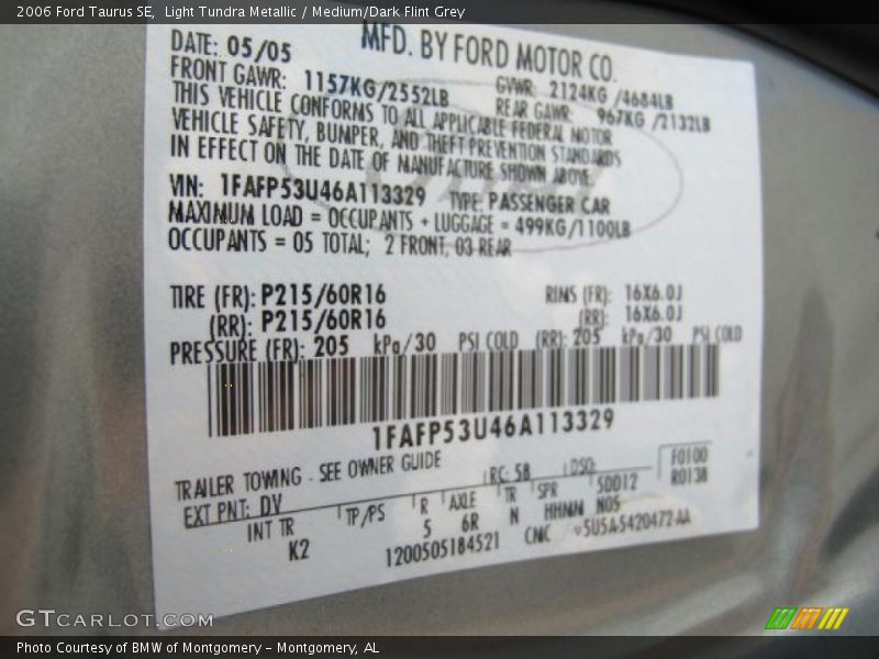 2006 Taurus SE Light Tundra Metallic Color Code DV