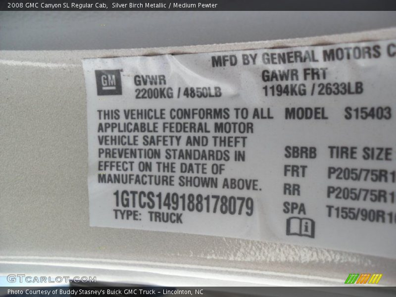 Silver Birch Metallic / Medium Pewter 2008 GMC Canyon SL Regular Cab