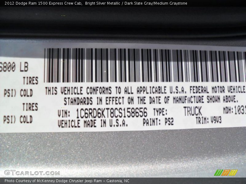 Bright Silver Metallic / Dark Slate Gray/Medium Graystone 2012 Dodge Ram 1500 Express Crew Cab