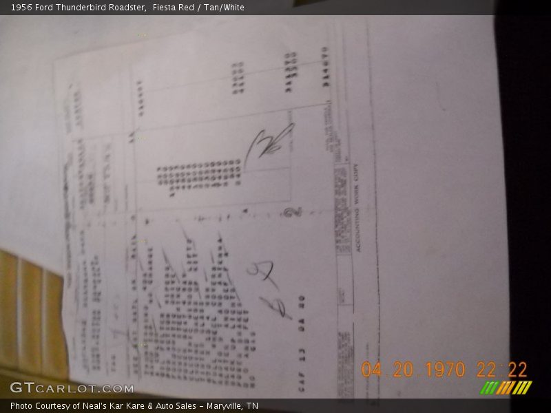 Info Tag of 1956 Thunderbird Roadster