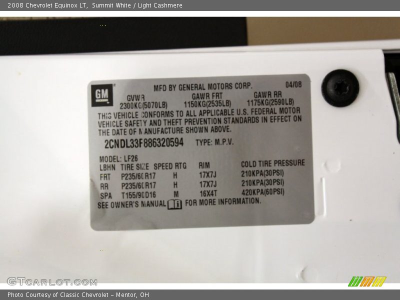 Summit White / Light Cashmere 2008 Chevrolet Equinox LT