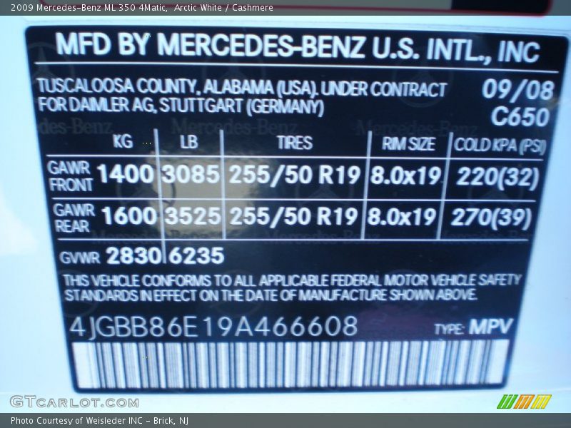 Arctic White / Cashmere 2009 Mercedes-Benz ML 350 4Matic