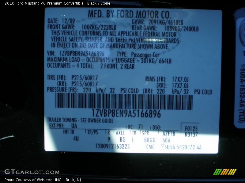 Black / Stone 2010 Ford Mustang V6 Premium Convertible