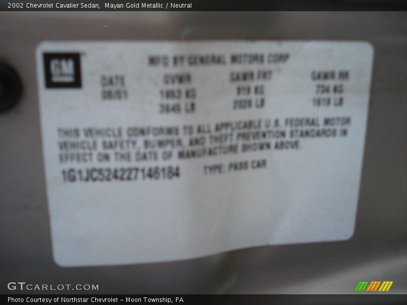 Mayan Gold Metallic / Neutral 2002 Chevrolet Cavalier Sedan