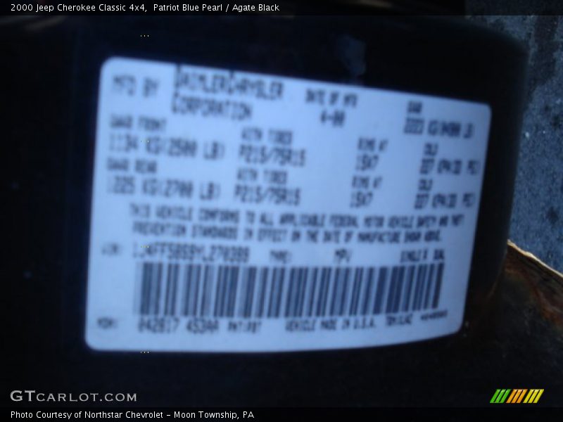 Patriot Blue Pearl / Agate Black 2000 Jeep Cherokee Classic 4x4