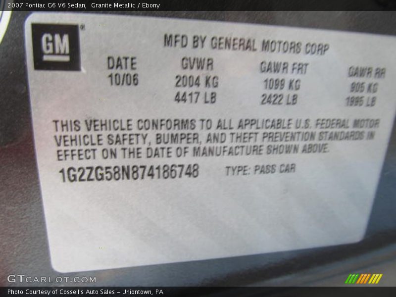Granite Metallic / Ebony 2007 Pontiac G6 V6 Sedan