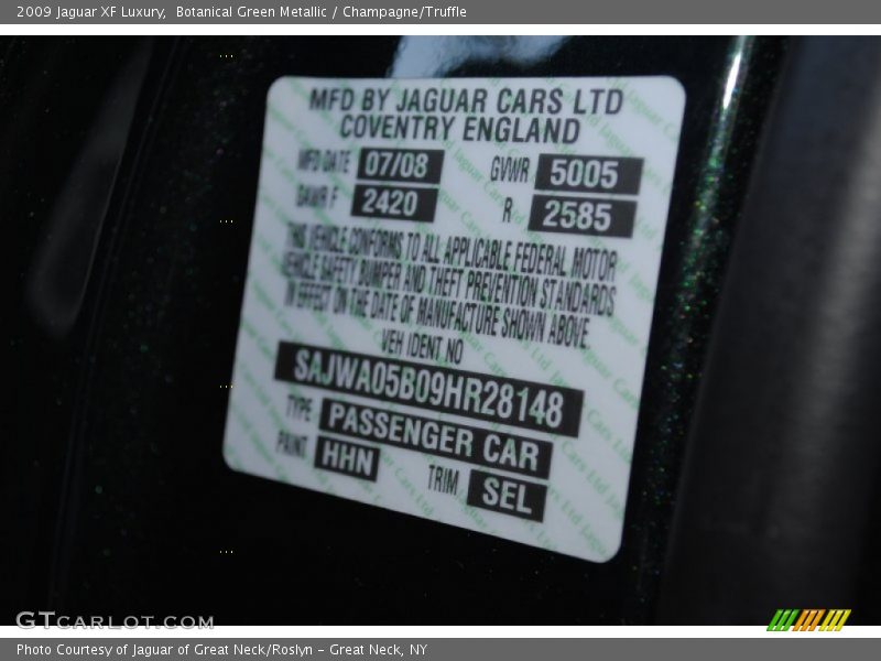 2009 XF Luxury Botanical Green Metallic Color Code HHN