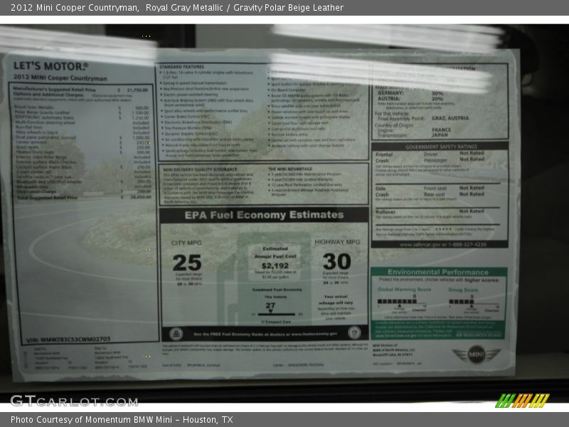 Royal Gray Metallic / Gravity Polar Beige Leather 2012 Mini Cooper Countryman