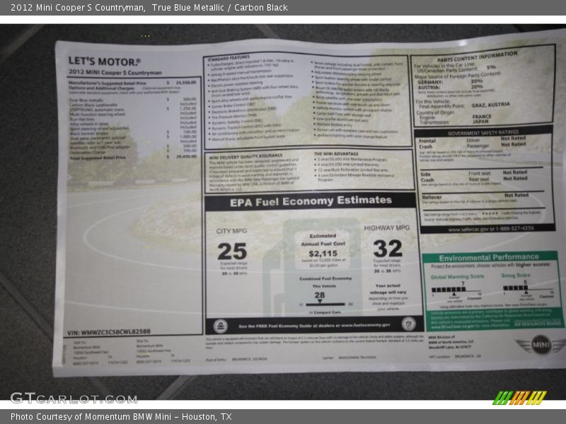 True Blue Metallic / Carbon Black 2012 Mini Cooper S Countryman