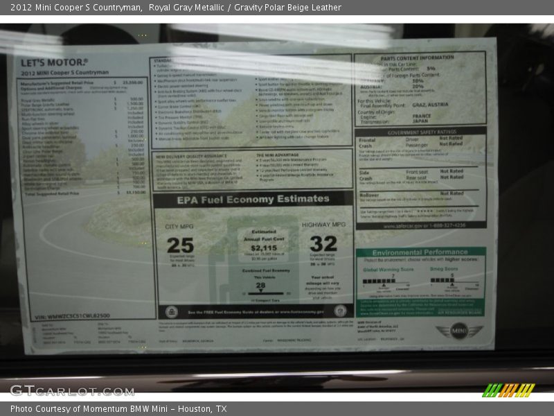 Royal Gray Metallic / Gravity Polar Beige Leather 2012 Mini Cooper S Countryman