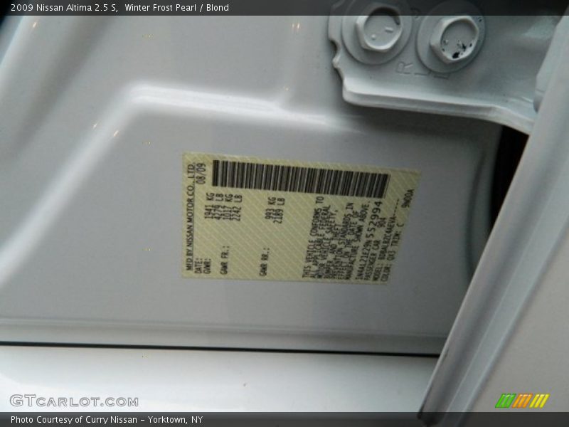 Winter Frost Pearl / Blond 2009 Nissan Altima 2.5 S