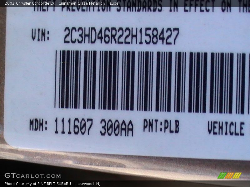 2002 Concorde LX Cinnamon Glaze Metallic Color Code PLB