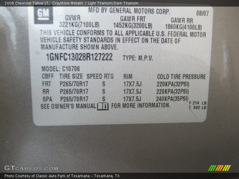Graystone Metallic / Light Titanium/Dark Titanium 2008 Chevrolet Tahoe LT