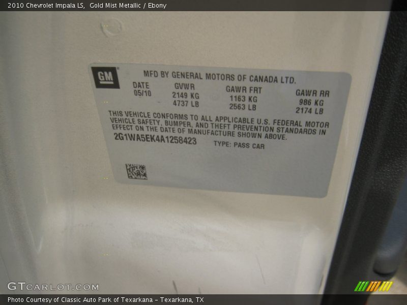 Gold Mist Metallic / Ebony 2010 Chevrolet Impala LS