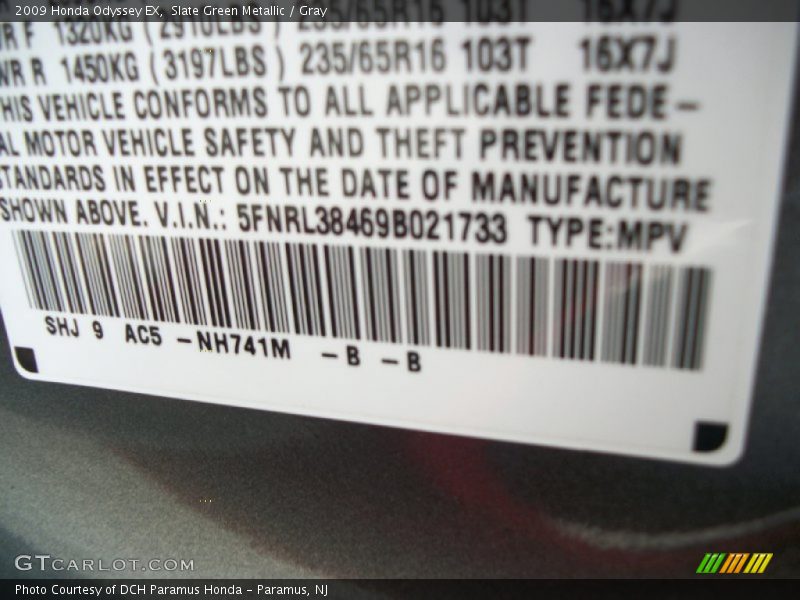 Slate Green Metallic / Gray 2009 Honda Odyssey EX