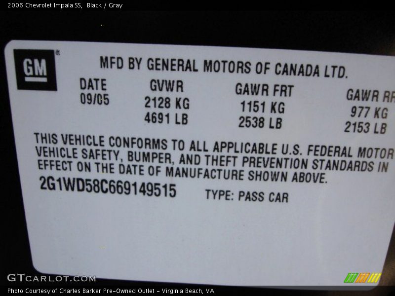 Black / Gray 2006 Chevrolet Impala SS