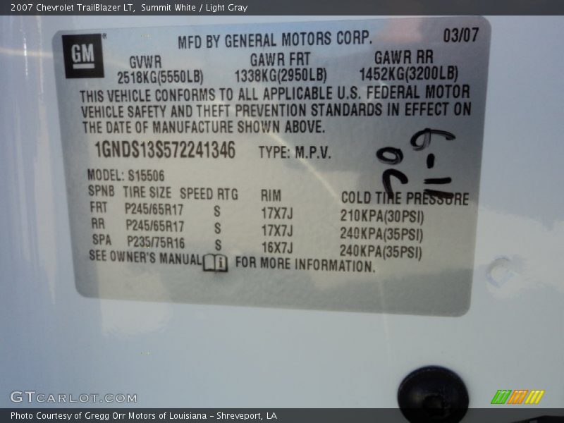 Summit White / Light Gray 2007 Chevrolet TrailBlazer LT