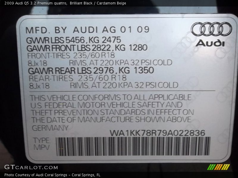 Brilliant Black / Cardamom Beige 2009 Audi Q5 3.2 Premium quattro