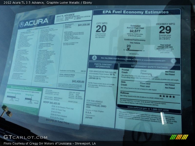  2012 TL 3.5 Advance Window Sticker