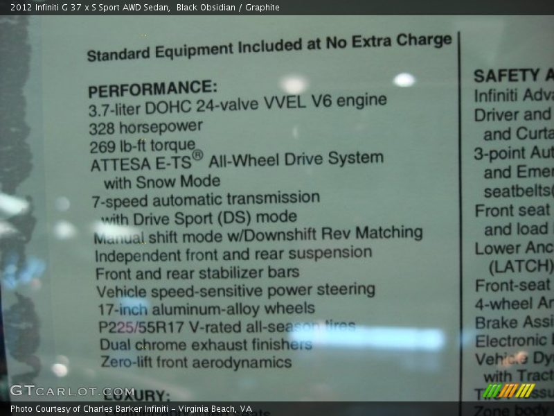 Black Obsidian / Graphite 2012 Infiniti G 37 x S Sport AWD Sedan