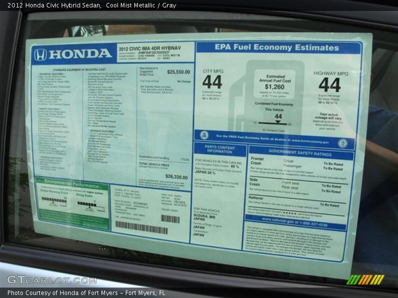  2012 Civic Hybrid Sedan Window Sticker