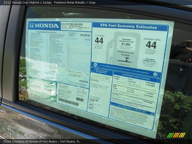  2012 Civic Hybrid-L Sedan Window Sticker