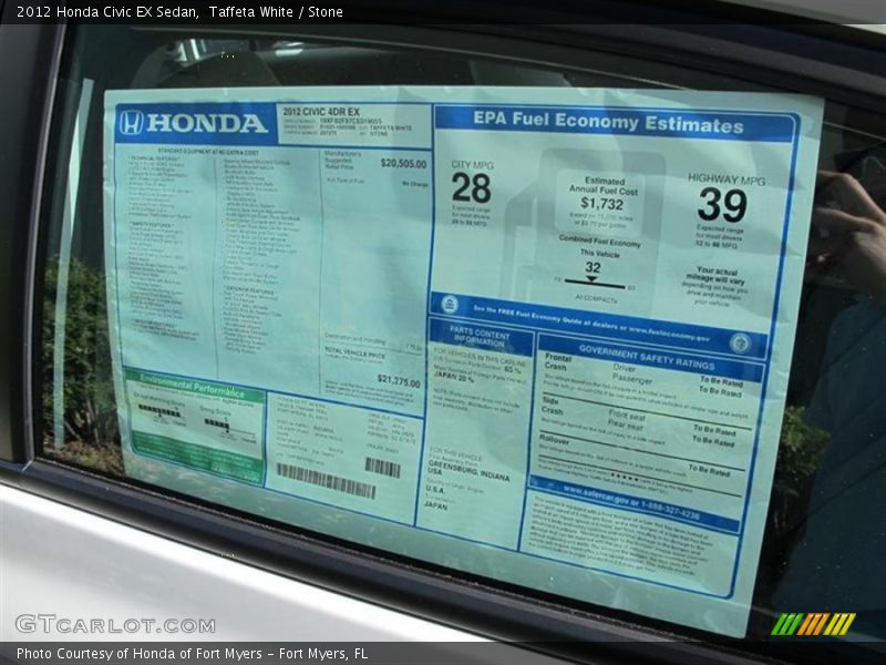  2012 Civic EX Sedan Window Sticker