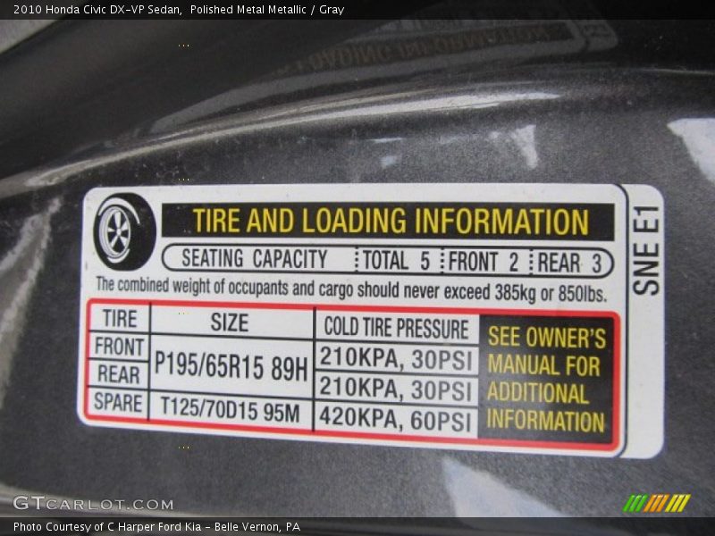 Polished Metal Metallic / Gray 2010 Honda Civic DX-VP Sedan