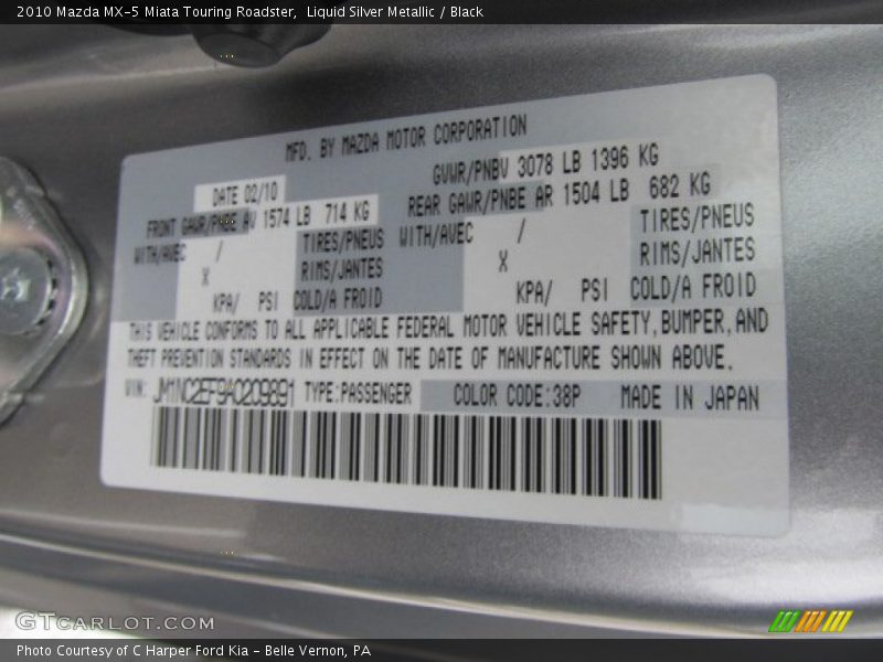 Liquid Silver Metallic / Black 2010 Mazda MX-5 Miata Touring Roadster