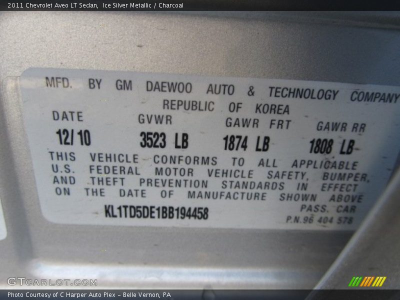 Ice Silver Metallic / Charcoal 2011 Chevrolet Aveo LT Sedan