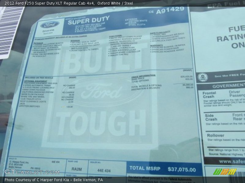  2012 F250 Super Duty XLT Regular Cab 4x4 Window Sticker