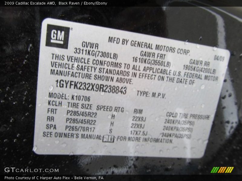 Black Raven / Ebony/Ebony 2009 Cadillac Escalade AWD