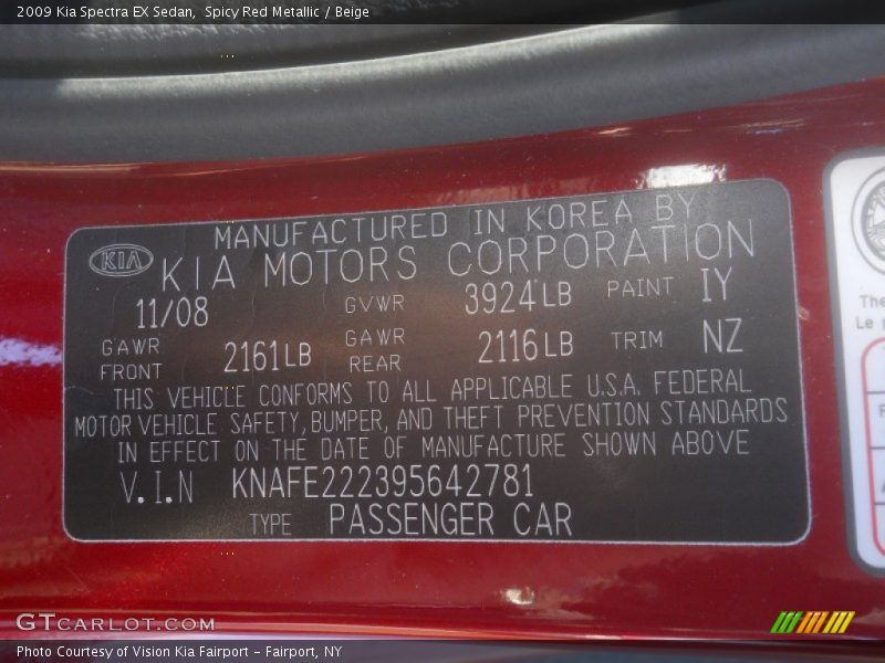 Spicy Red Metallic / Beige 2009 Kia Spectra EX Sedan