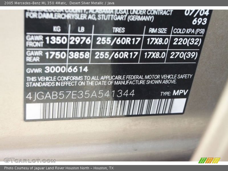 Desert Silver Metallic / Java 2005 Mercedes-Benz ML 350 4Matic