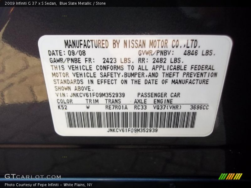 Blue Slate Metallic / Stone 2009 Infiniti G 37 x S Sedan