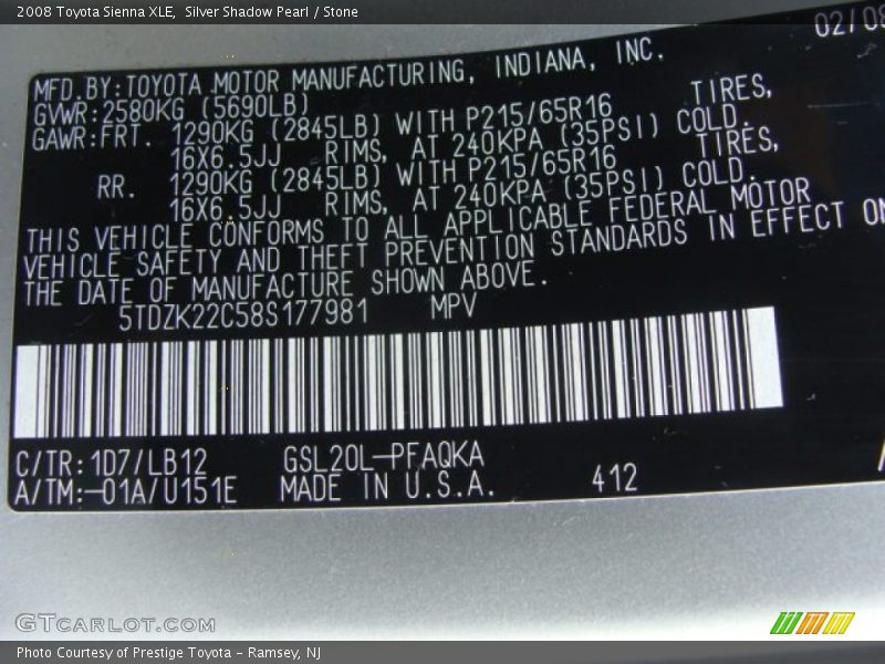 Silver Shadow Pearl / Stone 2008 Toyota Sienna XLE