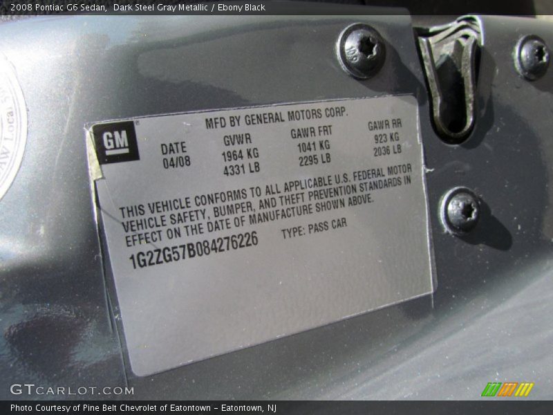 Dark Steel Gray Metallic / Ebony Black 2008 Pontiac G6 Sedan