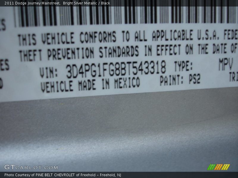 Bright Silver Metallic / Black 2011 Dodge Journey Mainstreet