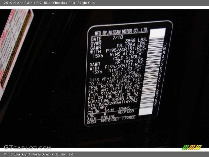 Bitter Chocolate Pearl / Light Gray 2010 Nissan Cube 1.8 S
