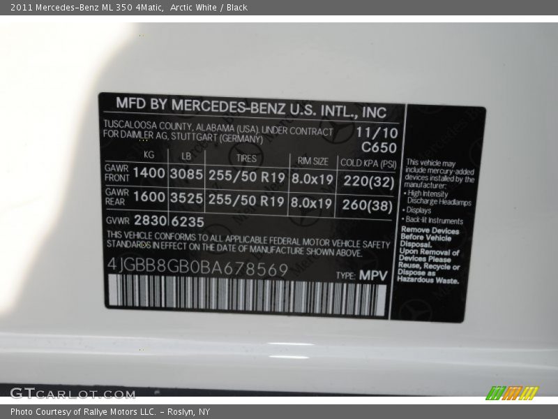 Arctic White / Black 2011 Mercedes-Benz ML 350 4Matic