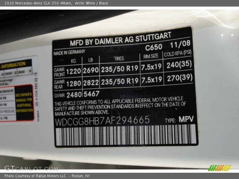 Arctic White / Black 2010 Mercedes-Benz GLK 350 4Matic