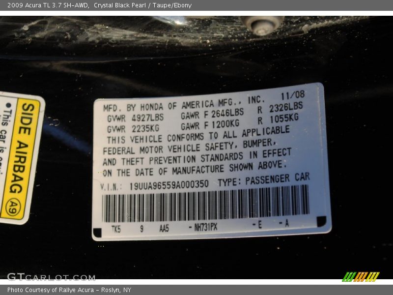 Crystal Black Pearl / Taupe/Ebony 2009 Acura TL 3.7 SH-AWD