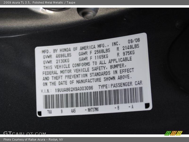 2009 TL 3.5 Polished Metal Metallic Color Code NH737MX