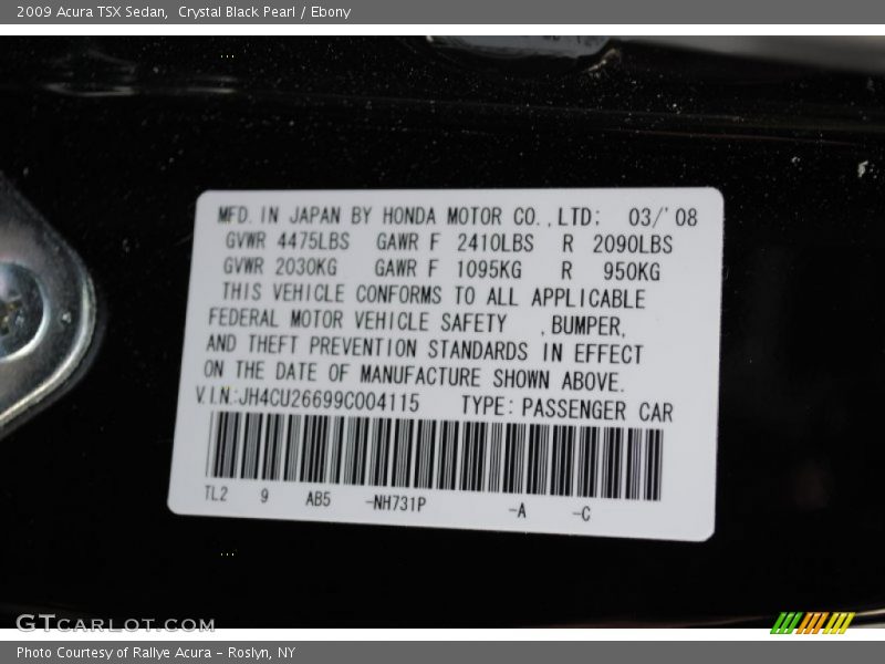 Crystal Black Pearl / Ebony 2009 Acura TSX Sedan