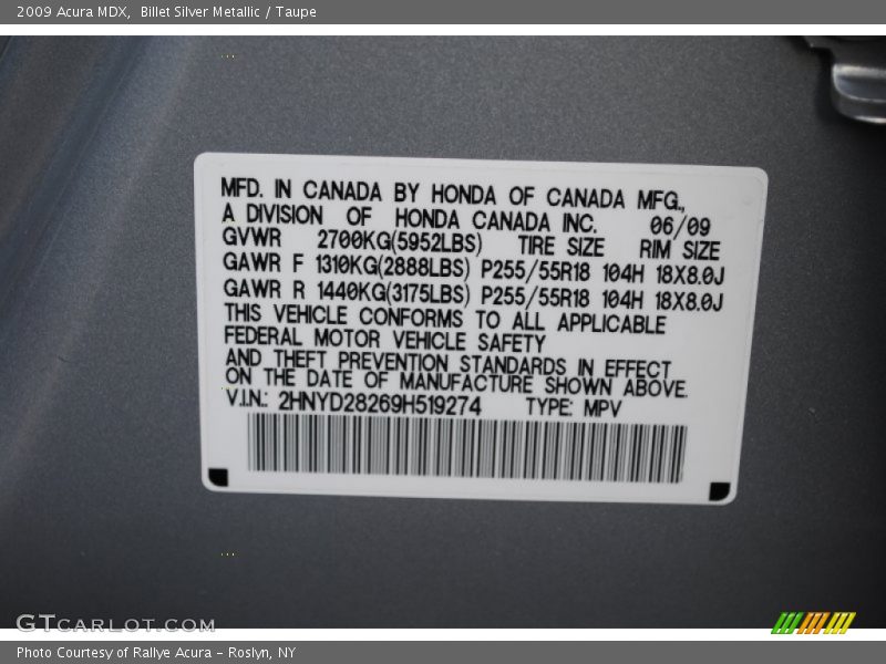 Billet Silver Metallic / Taupe 2009 Acura MDX