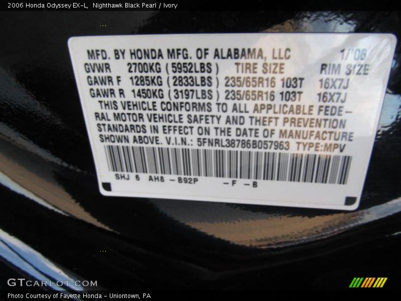 Nighthawk Black Pearl / Ivory 2006 Honda Odyssey EX-L