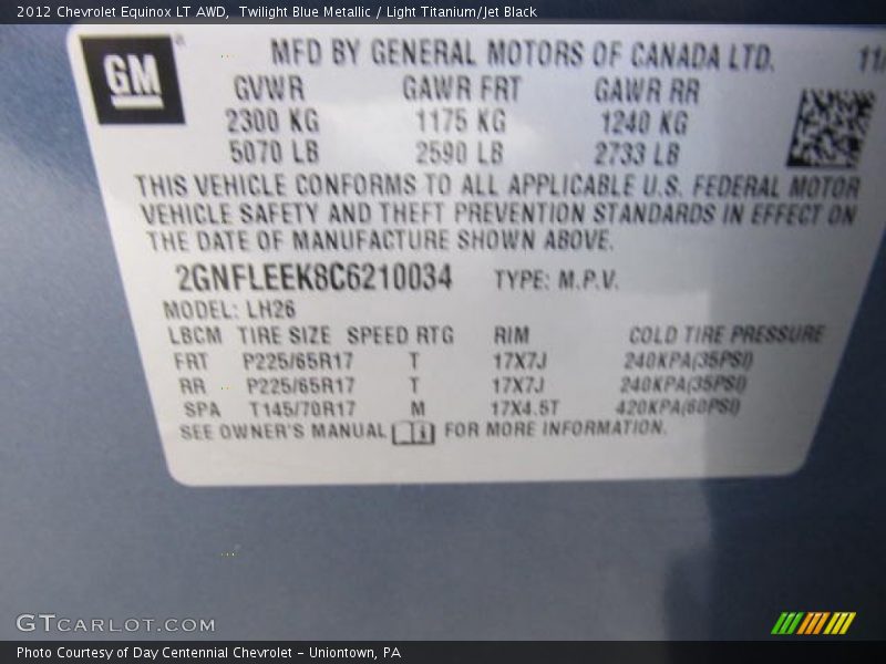 Twilight Blue Metallic / Light Titanium/Jet Black 2012 Chevrolet Equinox LT AWD