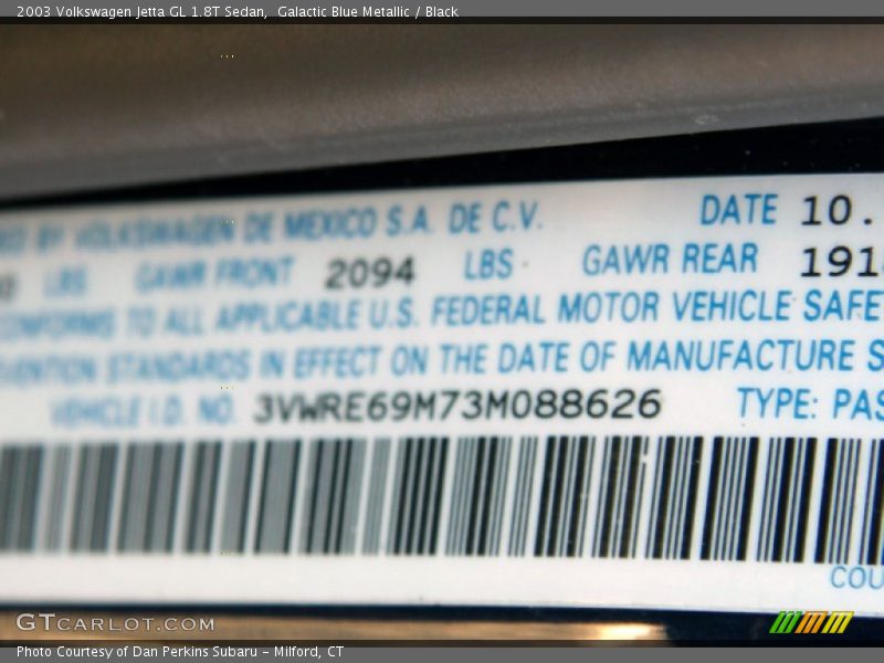 Galactic Blue Metallic / Black 2003 Volkswagen Jetta GL 1.8T Sedan